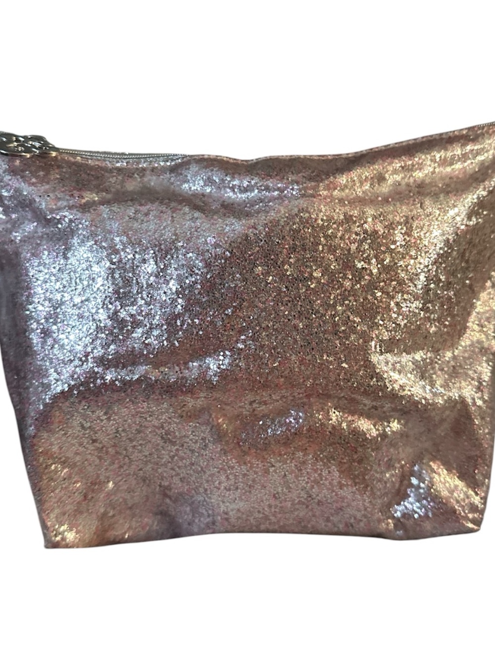 NWOT Soap & Glory Shimmery Rose Cosmetic Pouch silver charm accents bug size